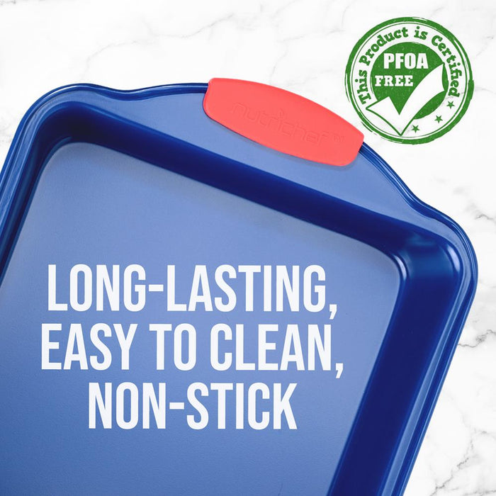 Non-Stick Square Pan - Deluxe Nonstick Blue Coating Inside And Outside With Red Silicone Handles, Compatible With Models: Ncsbsbl10, Ncsbsbl8, Ncsbsbl6 (Blue)