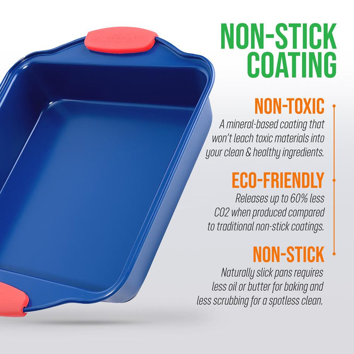 Non-Stick Square Pan - Deluxe Nonstick Blue Coating Inside And Outside With Red Silicone Handles, Compatible With Models: Ncsbsbl10, Ncsbsbl8, Ncsbsbl6 (Blue)