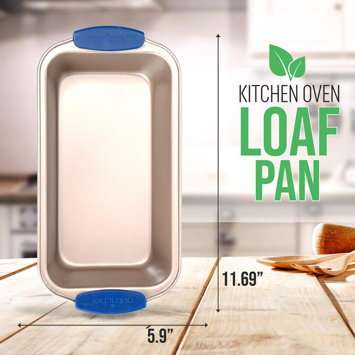 Non-Stick Loaf Pan - Deluxe Nonstick Gold Coating Inside And Outside With Blue Silicone Handles, Compatible With Models: Ncsbsg78, Ncsbsg60, Ncsbsg36 (Gold)