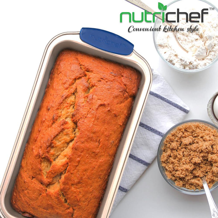 Non-Stick Loaf Pan - Deluxe Nonstick Gold Coating Inside And Outside With Blue Silicone Handles, Compatible With Models: Ncsbsg78, Ncsbsg60, Ncsbsg36 (Gold)