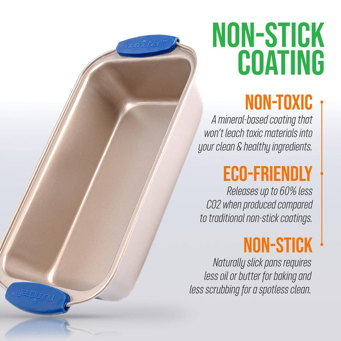 Non-Stick Loaf Pan - Deluxe Nonstick Gold Coating Inside And Outside With Blue Silicone Handles, Compatible With Models: Ncsbsg78, Ncsbsg60, Ncsbsg36 (Gold)