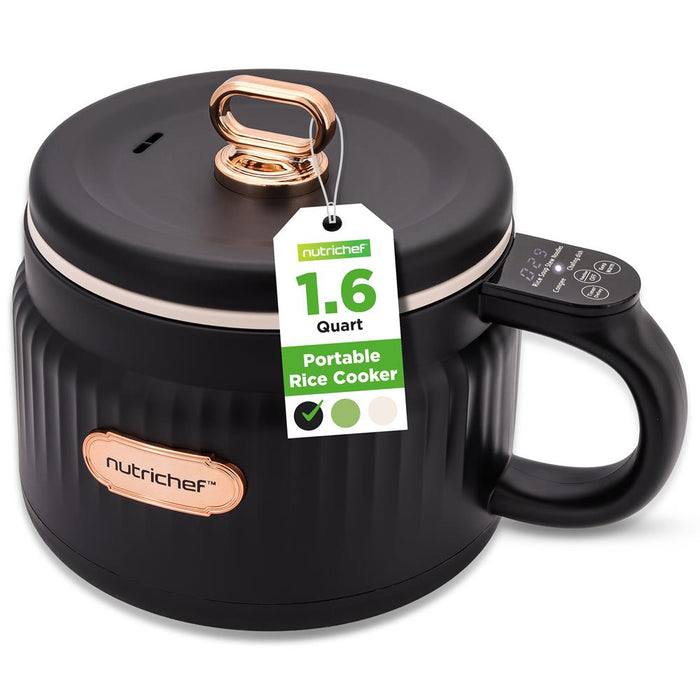 Cuiseur à riz électrique portable 1,6L, multifonctionnel avec revêtement en céramique antiadhésif, panneau de contrôle numérique, 6 fonctions optionnelles, anti-brûlure à sec, arrêt automatique (Noir) 