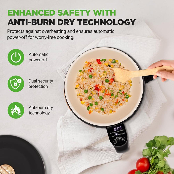 Cuiseur à riz électrique portable 1,6L, multifonctionnel avec revêtement en céramique antiadhésif, panneau de contrôle numérique, 6 fonctions optionnelles, anti-brûlure à sec, arrêt automatique (Noir) 