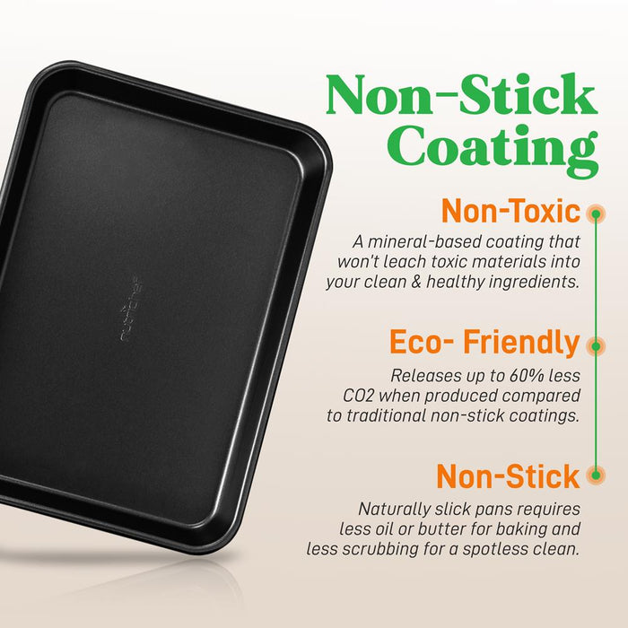 2-Pc. Nonstick Cookie Sheet Baking Pan - Professional Quality Kitchen Cooking Non-Stick Bake Trays With Black Coating Inside & Outside