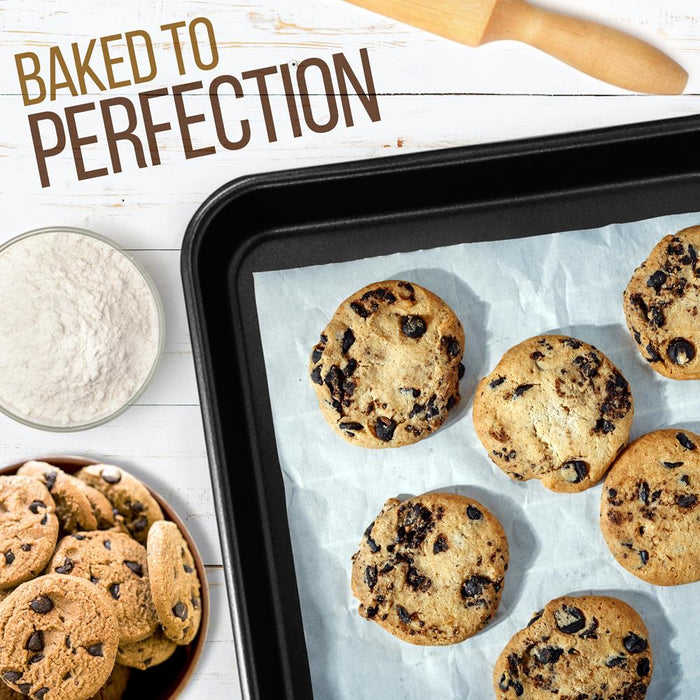 2-Pc. Nonstick Cookie Sheet Baking Pan - Professional Quality Kitchen Cooking Non-Stick Bake Trays With Black Coating Inside & Outside