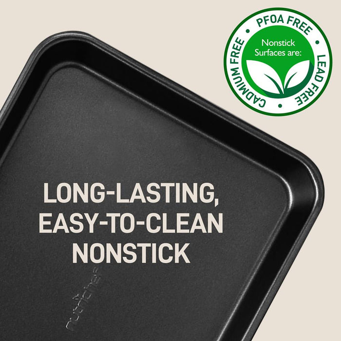 2-Pc. Nonstick Cookie Sheet Baking Pan - Professional Quality Kitchen Cooking Non-Stick Bake Trays With Black Coating Inside & Outside
