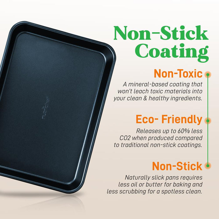 2-Pc. Nonstick Cookie Sheet Baking Pan - Professional Quality Kitchen Cooking Non-Stick Bake Trays With Blue Diamond Coating Inside & Outside