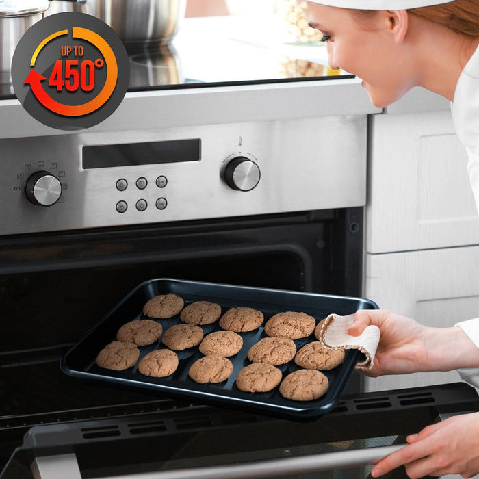 2-Pc. Nonstick Cookie Sheet Baking Pan - Professional Quality Kitchen Cooking Non-Stick Bake Trays With Blue Diamond Coating Inside & Outside