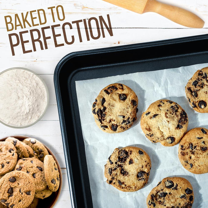 2-Pc. Nonstick Cookie Sheet Baking Pan - Professional Quality Kitchen Cooking Non-Stick Bake Trays With Blue Diamond Coating Inside & Outside