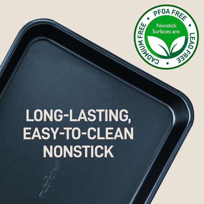 2-Pc. Nonstick Cookie Sheet Baking Pan - Professional Quality Kitchen Cooking Non-Stick Bake Trays With Blue Diamond Coating Inside & Outside