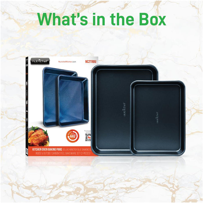2-Pc. Nonstick Cookie Sheet Baking Pan - Professional Quality Kitchen Cooking Non-Stick Bake Trays With Blue Diamond Coating Inside & Outside