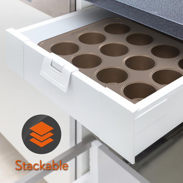 Kitchen Oven Muffin Baking Pans - Deluxe Non-Stick Cupcake Cookie Sheet Bakeware