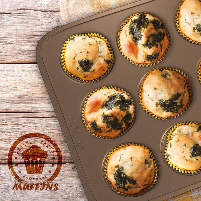 Kitchen Oven Muffin Baking Pans - Deluxe Non-Stick Cupcake Cookie Sheet Bakeware