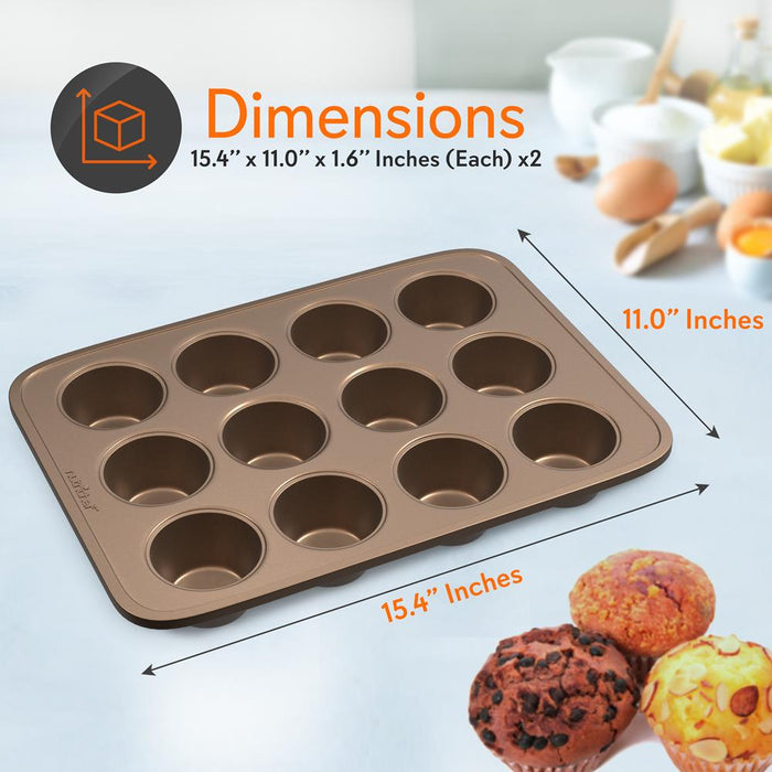 Kitchen Oven Muffin Baking Pans - Deluxe Non-Stick Cupcake Cookie Sheet Bakeware