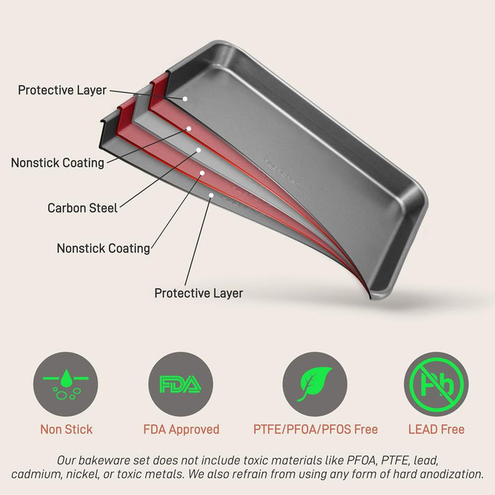 2-Pc. Nonstick Cookie Sheet Baking Pan - Professional Quality Kitchen Cooking Non-Stick Bake Trays With Gray Coating Inside & Outside
