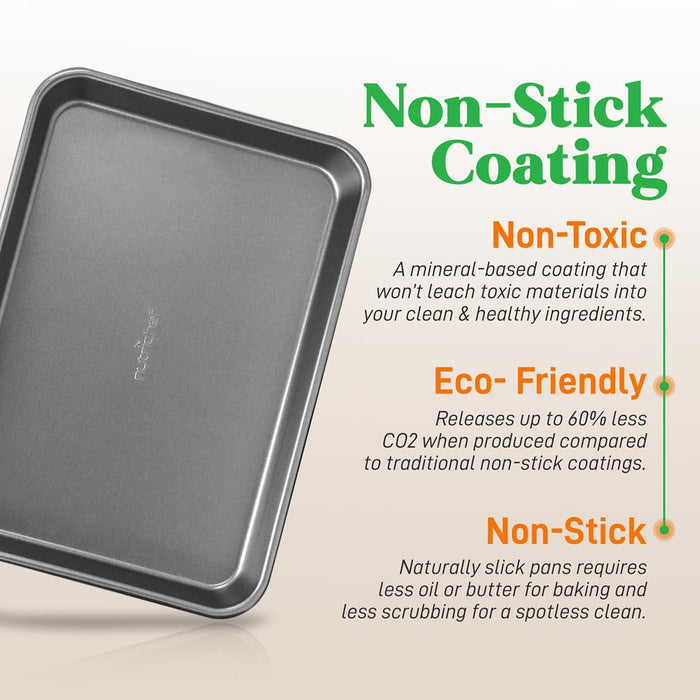 2-Pc. Nonstick Cookie Sheet Baking Pan - Professional Quality Kitchen Cooking Non-Stick Bake Trays With Gray Coating Inside & Outside