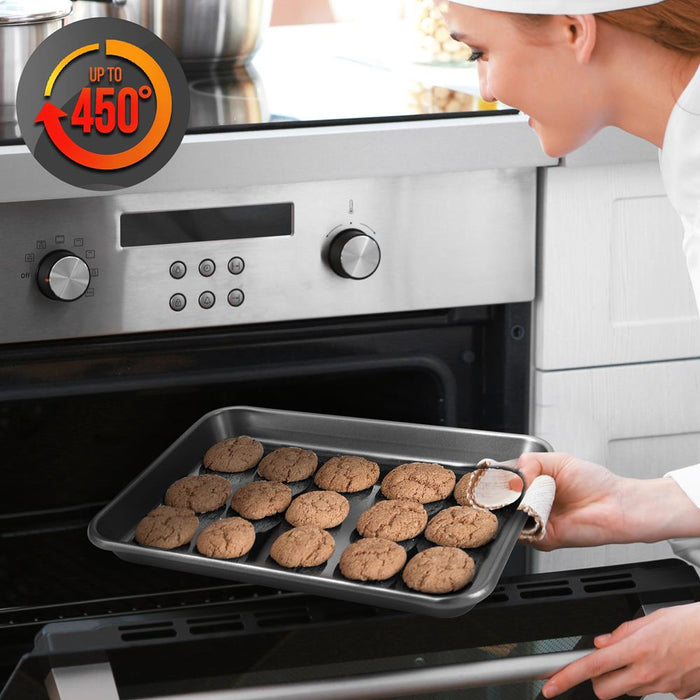 2-Pc. Nonstick Cookie Sheet Baking Pan - Professional Quality Kitchen Cooking Non-Stick Bake Trays With Gray Coating Inside & Outside