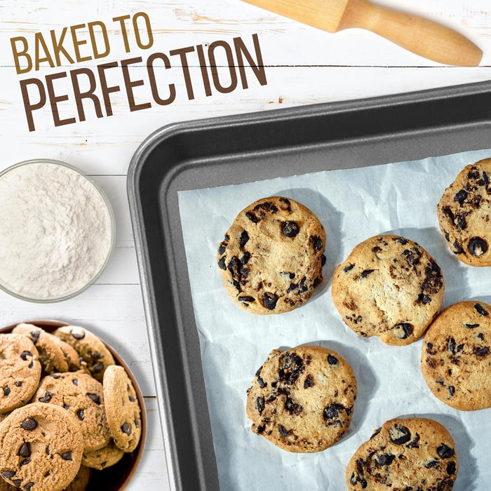 2-Pc. Nonstick Cookie Sheet Baking Pan - Professional Quality Kitchen Cooking Non-Stick Bake Trays With Gray Coating Inside & Outside