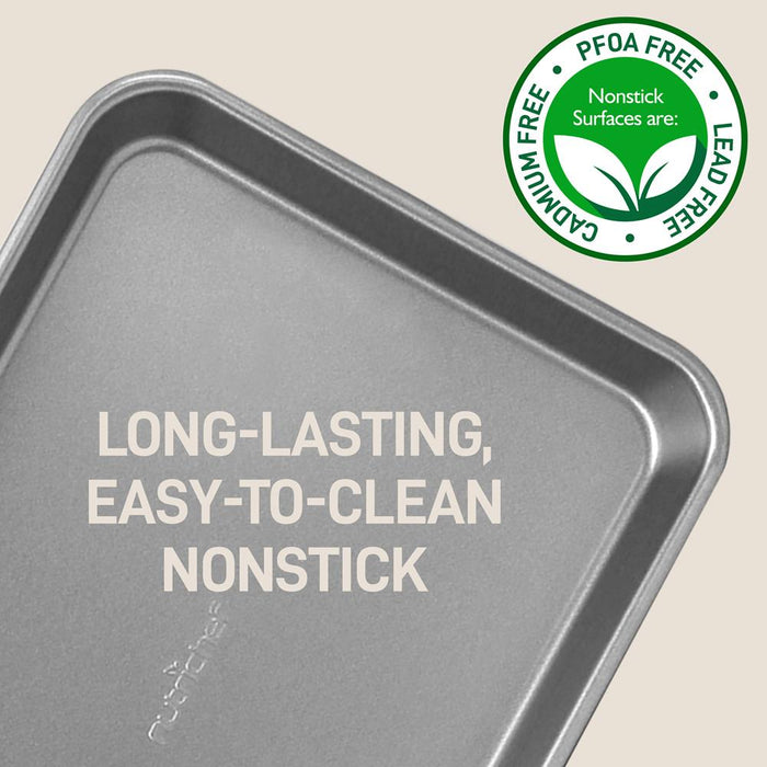 2-Pc. Nonstick Cookie Sheet Baking Pan - Professional Quality Kitchen Cooking Non-Stick Bake Trays With Gray Coating Inside & Outside