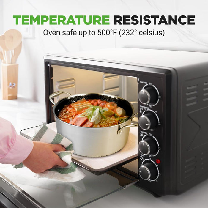 Stew Pot With Glass Lid - Triply Stainless Steel Cookware, Dakin Etching Non-Stick Coating Inside And Outside
