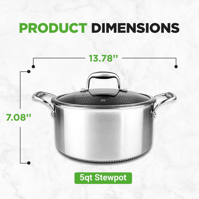 Stew Pot With Glass Lid - Triply Stainless Steel Cookware, Dakin Etching Non-Stick Coating Inside And Outside