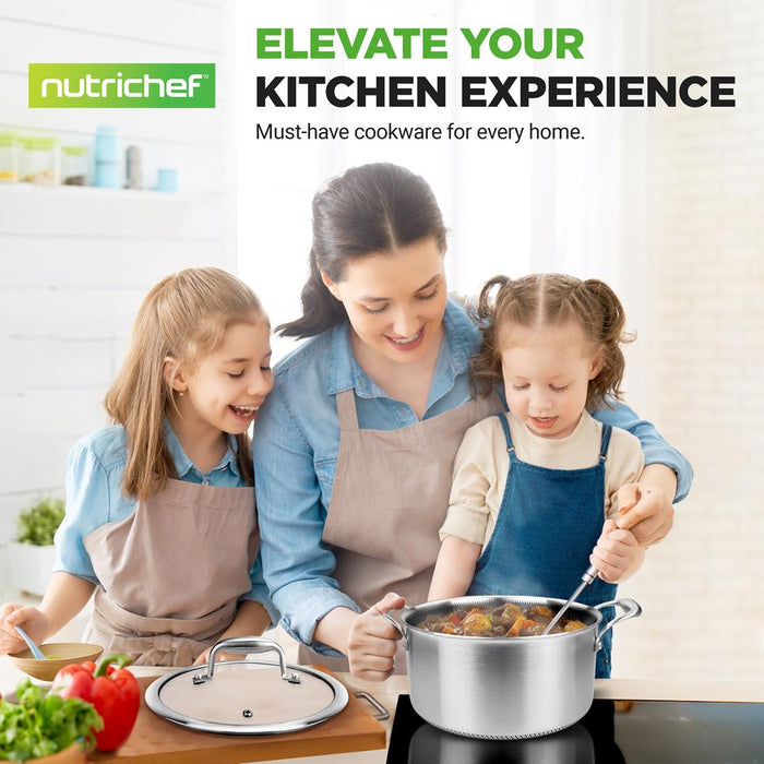 Stew Pot With Glass Lid - Triply Stainless Steel Cookware, Dakin Etching Non-Stick Coating Inside And Outside