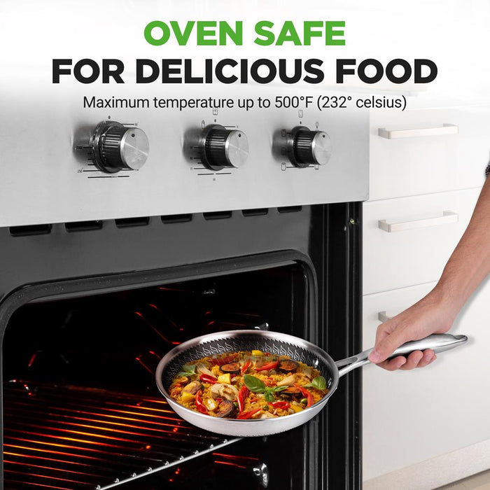 8'' Stir Fry Pan With Glass Lid - Triply Stainless Steel Cookware, Dakin Etching Non-Stick Coating Inside And Outside