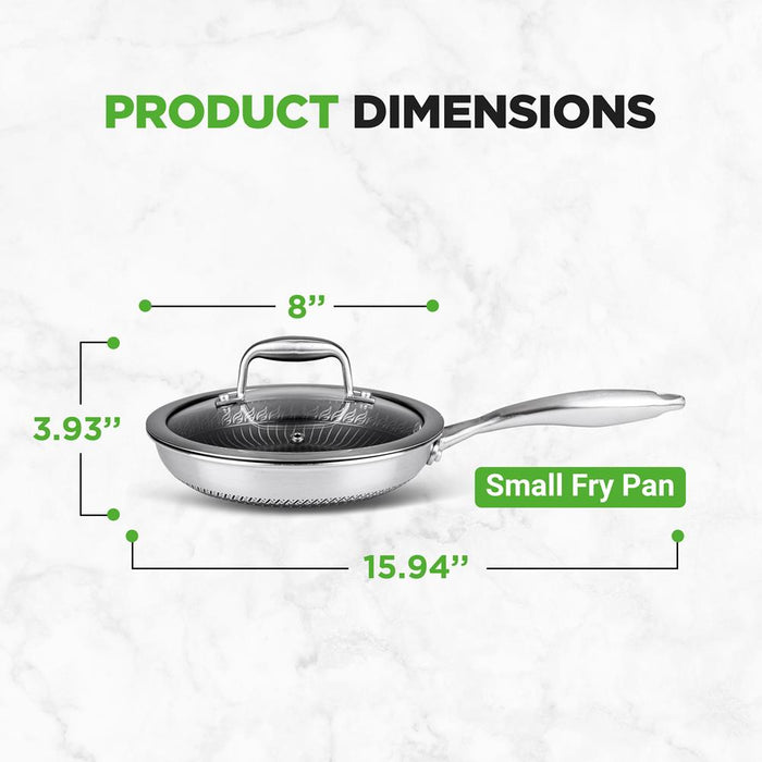 8'' Stir Fry Pan With Glass Lid - Triply Stainless Steel Cookware, Dakin Etching Non-Stick Coating Inside And Outside