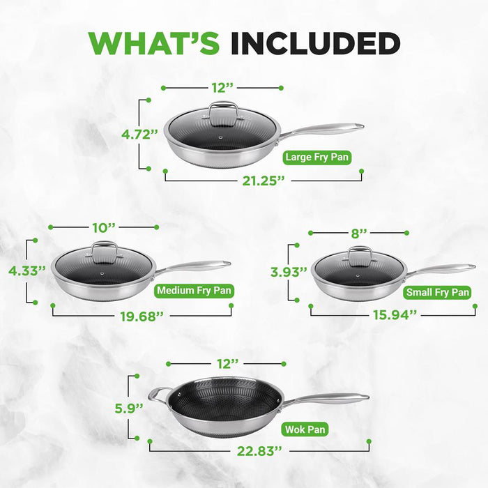 Kitchenware Pots & Pans Set - Triply Stainless Steel Cookware, Dakin Etching Non-Stick Coating Inside And Outside (7-Piece Set)