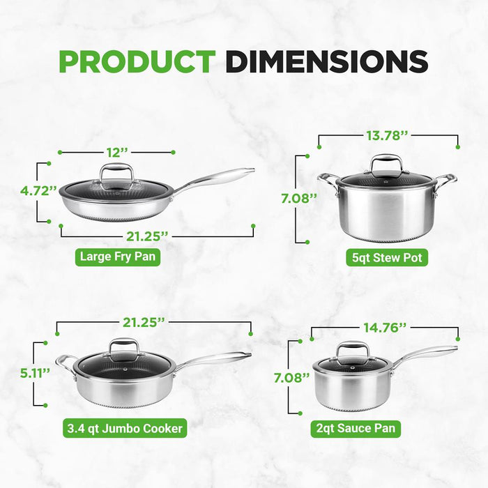 Kitchenware Pots & Pans Set - Triply Stainless Steel Cookware, Non-Stick Coating Inside And Outside (8-Piece Set)