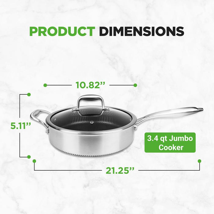 Jumbo Cooker With Glass Lid - Triply Stainless Steel Cookware, Dakin Etching Non-Stick Coating Inside And Outside