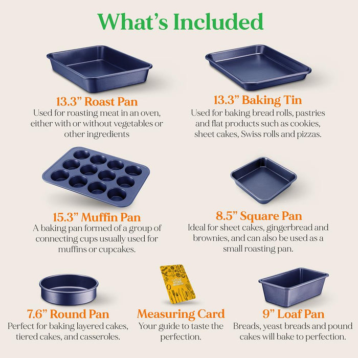 Kitchen Oven Baking Pans - Carbon Steel, Non-Stick Blue Diamond Coating Inside & Outside Bake Tray Sheet Bakeware Set (6-Pieces)