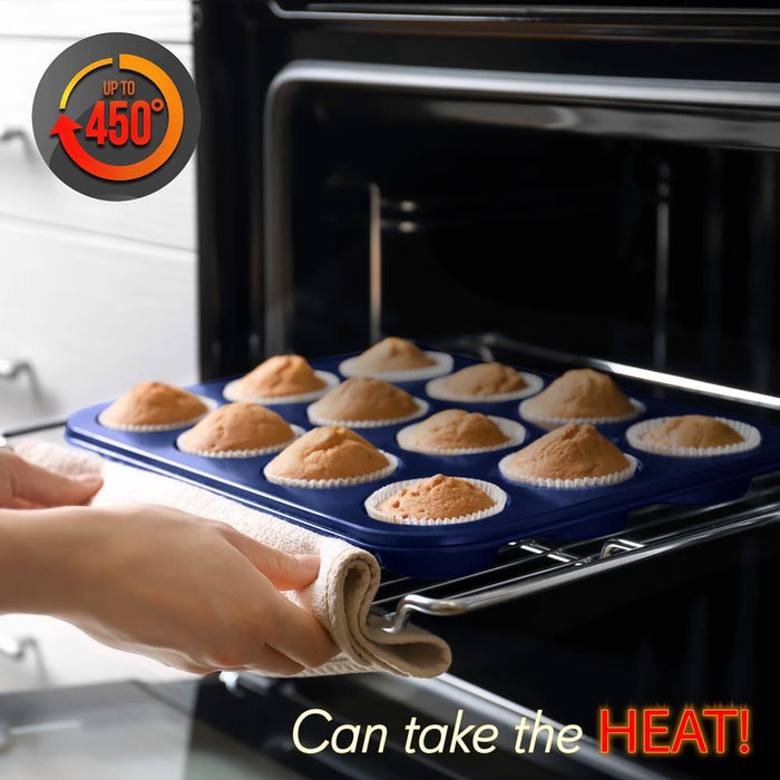 Kitchen Oven Baking Pans - Carbon Steel, Non-Stick Blue Diamond Coating Inside & Outside Bake Tray Sheet Bakeware Set (6-Pieces)