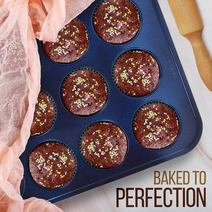 Kitchen Oven Baking Pans - Carbon Steel, Non-Stick Blue Diamond Coating Inside & Outside Bake Tray Sheet Bakeware Set (6-Pieces)