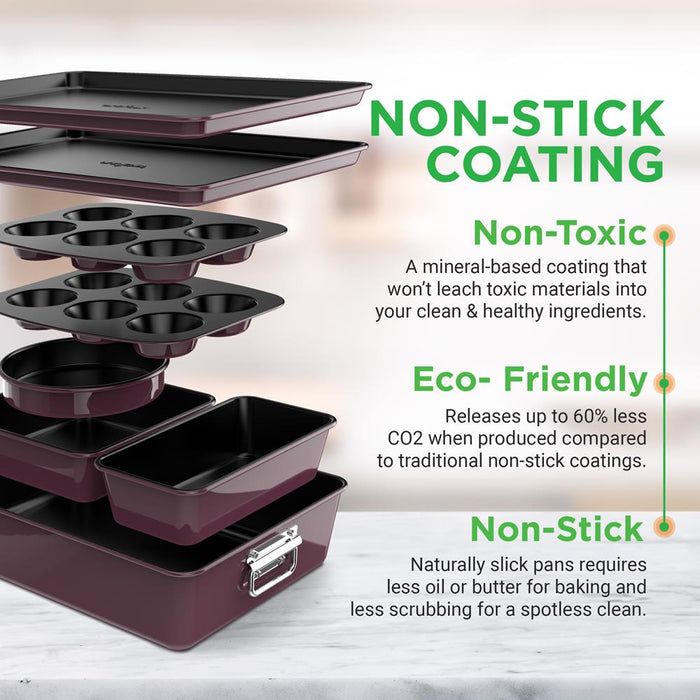 8Pcs. Stackable Carbon Steel Bakeware Sets - Non-Stick Coating, Bake Tray Sheet Bakeware Set (Purple)