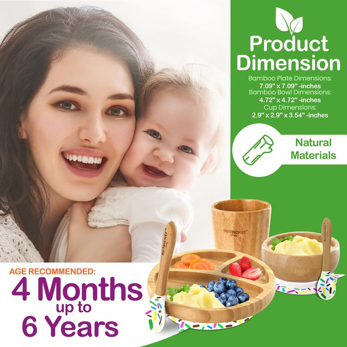Sparkle Bamboo Dinnerware Set With Silicone Suction For Kids