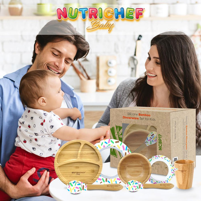 Sparkle Bamboo Dinnerware Set With Silicone Suction For Kids