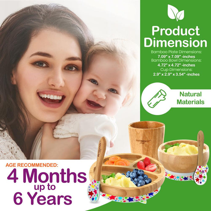Stars Bamboo Dinnerware Set With Silicone Suction For Kids
