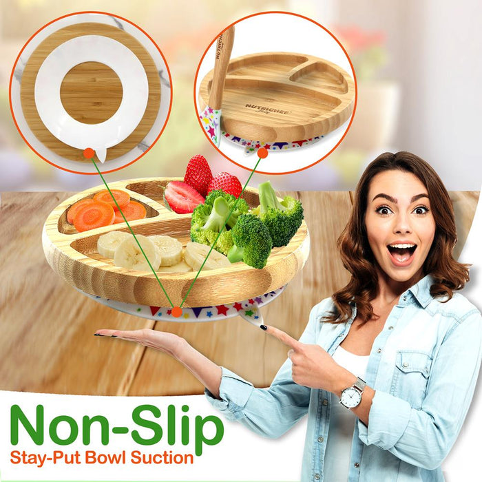 Stars Bamboo Dinnerware Set With Silicone Suction For Kids