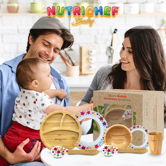Stars Bamboo Dinnerware Set With Silicone Suction For Kids