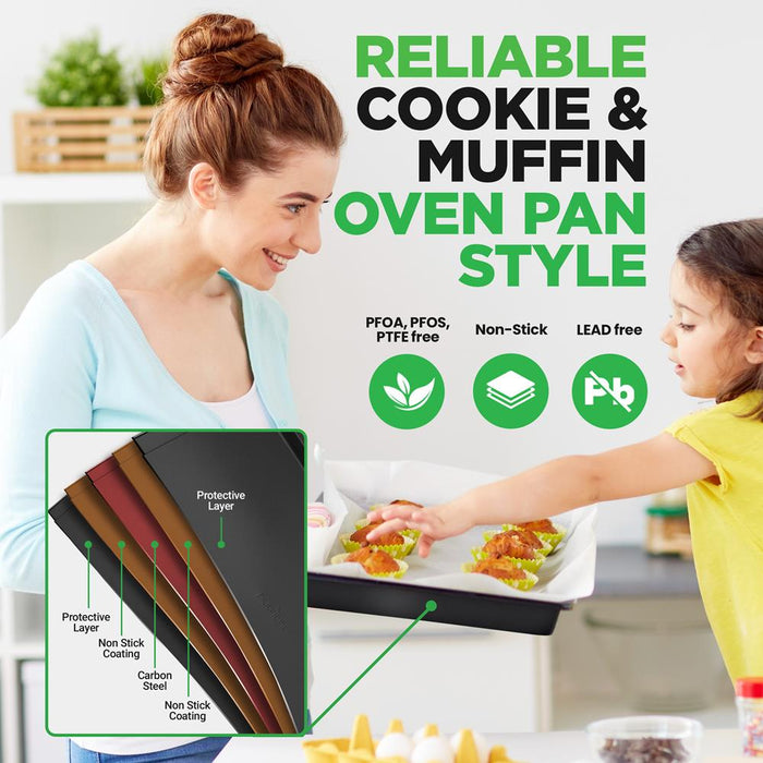 Kitchen Oven Baking Pans - Deluxe Nonstick Gray Coating Inside & Outside Carbon Steel Bakeware Set (10-Pieces)