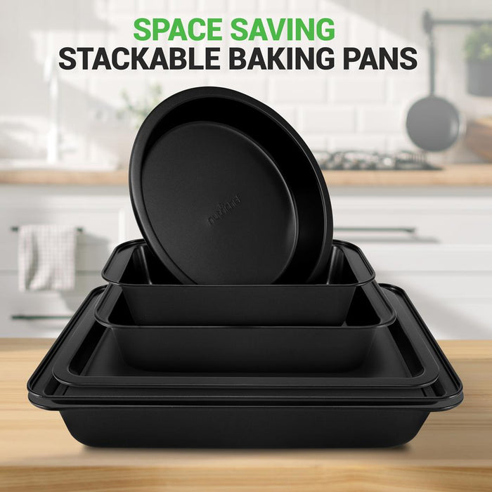 Kitchen Oven Baking Pans - Deluxe Nonstick Gray Coating Inside & Outside Carbon Steel Bakeware Set (10-Pieces)