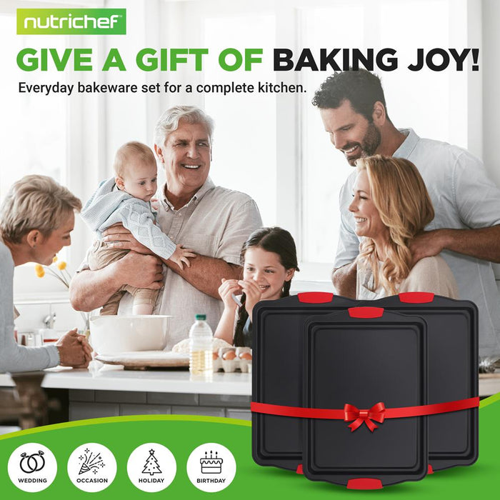 Plaque à pâtisserie antiadhésive 3 pièces avec poignées en silicone pour cuisson (Noir) 