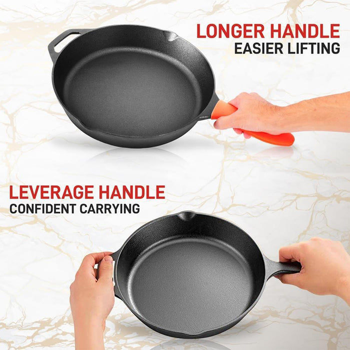 10'' Pre-Seasoned Cast Iron Pan - Fry Pan With Glass Lid & Silicone Handle