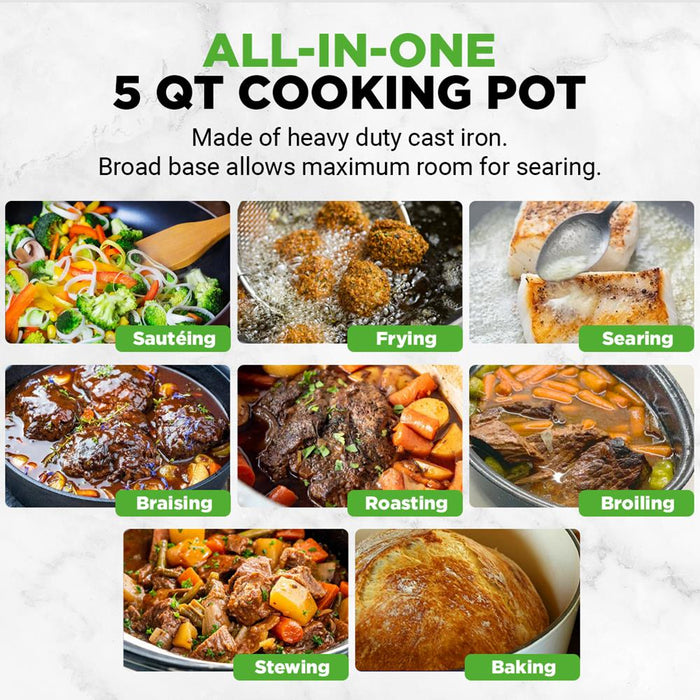 Kitchen Dutch Oven Pot - Enamel Coated Cast Iron Pot With Lid, Stovetop Casserole Pot Style (5 Quart)