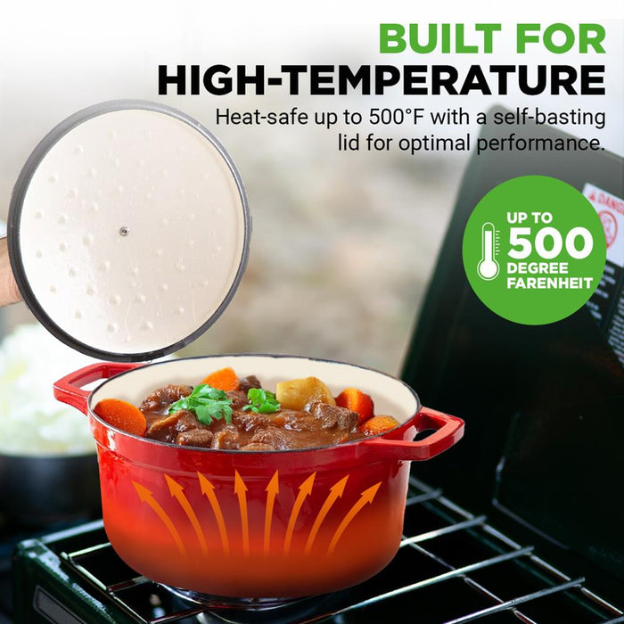 Kitchen Dutch Oven Pot - Enamel Coated Cast Iron Pot With Lid, Stovetop Casserole Pot Style (5 Quart)