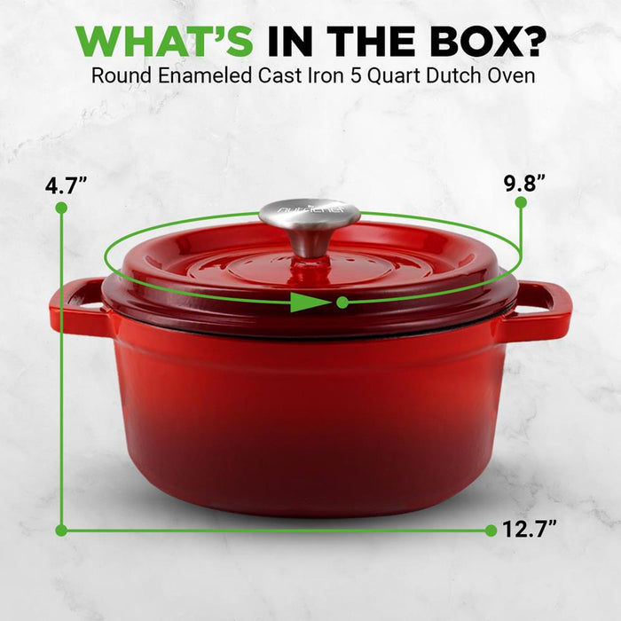Kitchen Dutch Oven Pot - Enamel Coated Cast Iron Pot With Lid, Stovetop Casserole Pot Style (5 Quart)
