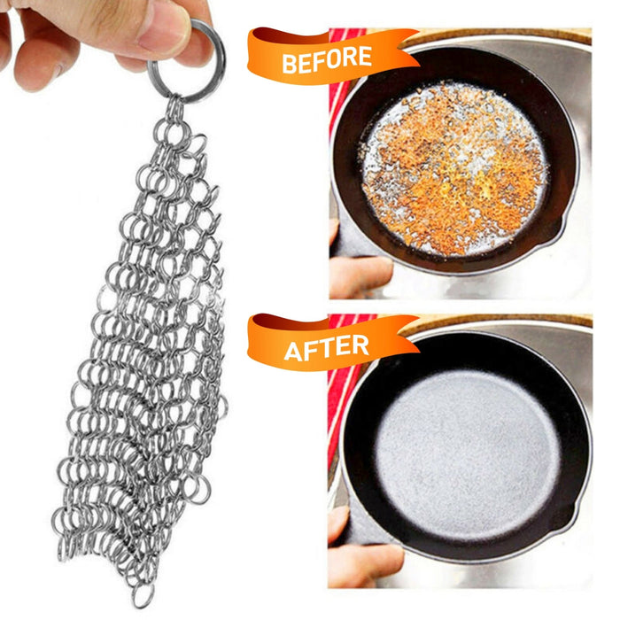 Stainless Steel Cast Iron Cleaner - Pan-Pot Dutch Oven Cleaning Tool, Metal Scraper Removes Stuck On Food