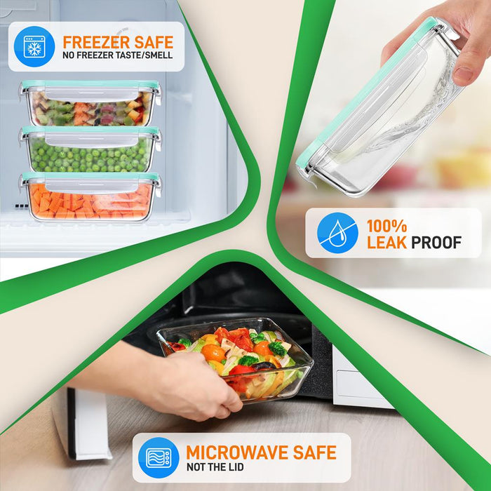 10-Piece Superior Glass Food Storage Containers Set - Stackable Design, Newly Bpa-Free Airtight Clear Locking Lids With Vent Lids & Green Air Hole