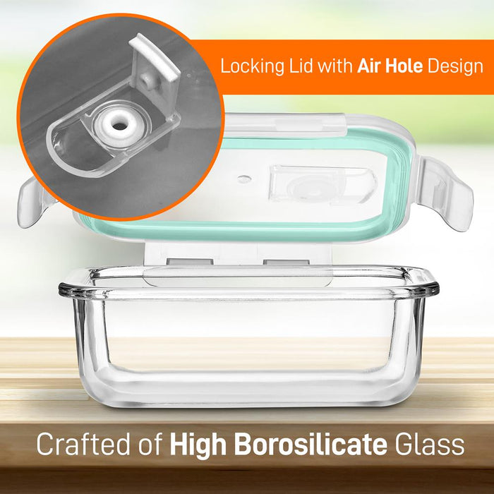 10-Piece Superior Glass Food Storage Containers Set - Stackable Design, Newly Bpa-Free Airtight Clear Locking Lids With Vent Lids & Green Air Hole